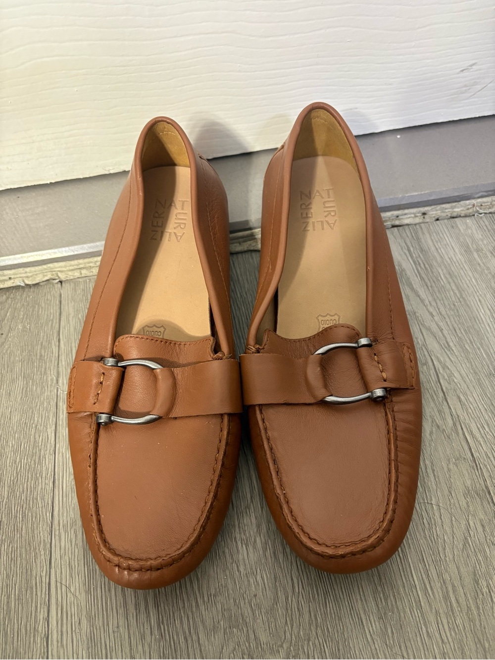Nurture by Lamaze Brown Leather Loafers with Silver Buckle
